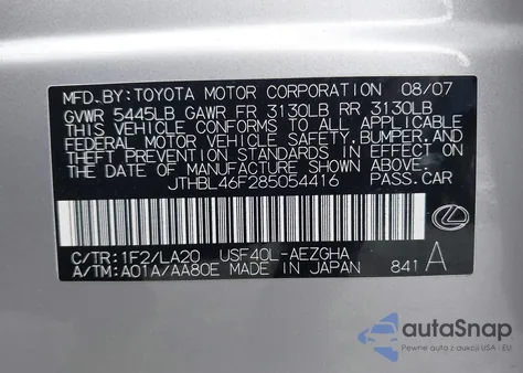 2008 Lexus Ls 460 from USA, damaged, VIN JTHBL46F285054416